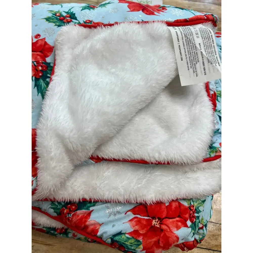Posh Peanut Winter Lily Poinsettia Plush Luxe Patoo Bamboo Blanket 60x60